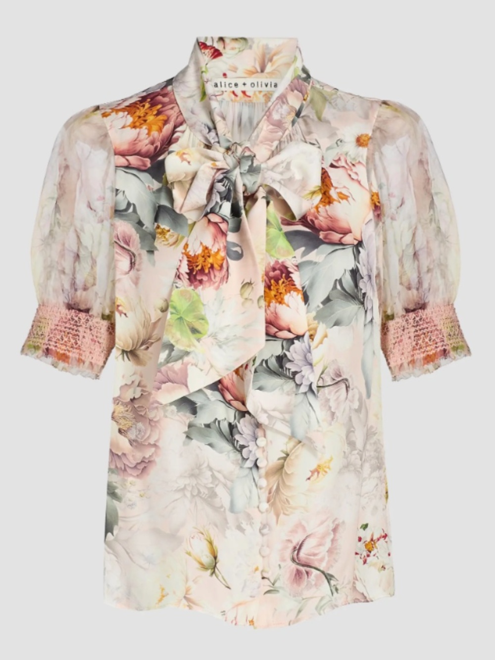 ALICE + OLIVIA  Brentley Floral Tieneck Blouse